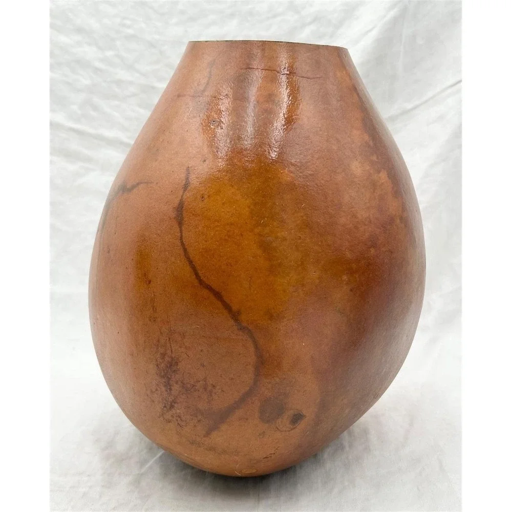 Hand Painted Butterfly Large Gourd Vase Rustic Folk Art Home Decor